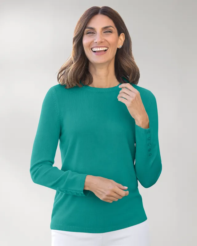 Appleseeds Women's Spindrift™ Long-Sleeve Button-Cuff Sweater - Green - XL - Misses sold by Buff