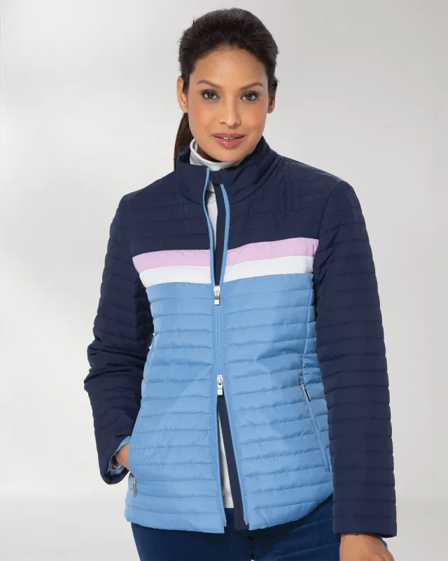 Appleseeds Women's Berkshire Color-Block Quilted Jacket - Blue - PL - Petite sold by Buff