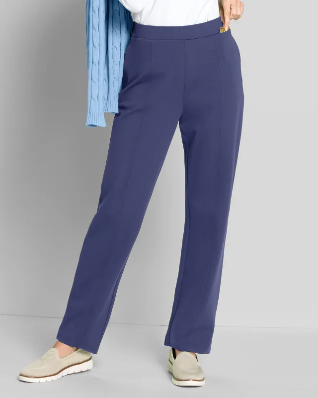 Appleseeds Women's FlexKnit 7-Pocket Straight Pull-On Pants - Blue - PM - Petite sold by Buff
