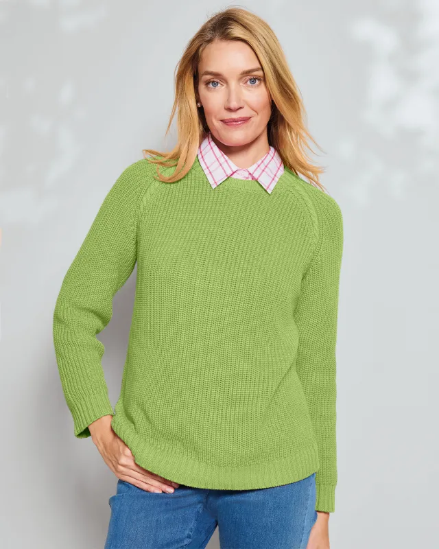 Appleseeds Women's Bayside Cotton Shaker-Stitch Pullover - Green - XL - Misses sold by Buff