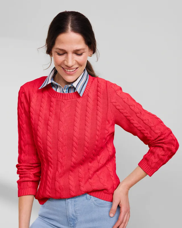 Appleseeds Women's Bayside Cotton Mixed-Cable Pullover - Red - L - Misses sold by Buff