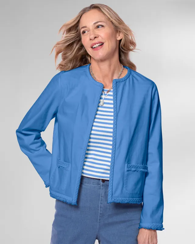 Appleseeds Women's DreamFlex Color Braid-Trim Jacket - Blue - S - Misses sold by Buff