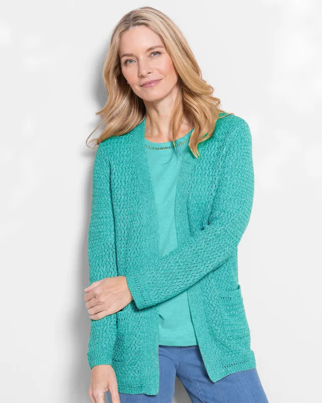 Appleseeds Women's Linen/Cotton Basketweave Cardigan - Multi - 3X - Womens Plus sold by Buff