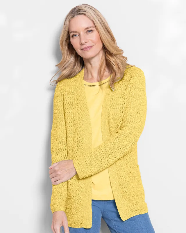 Appleseeds Women's Linen/Cotton Basketweave Cardigan - Yellow - 2X - Womens Plus sold by Buff