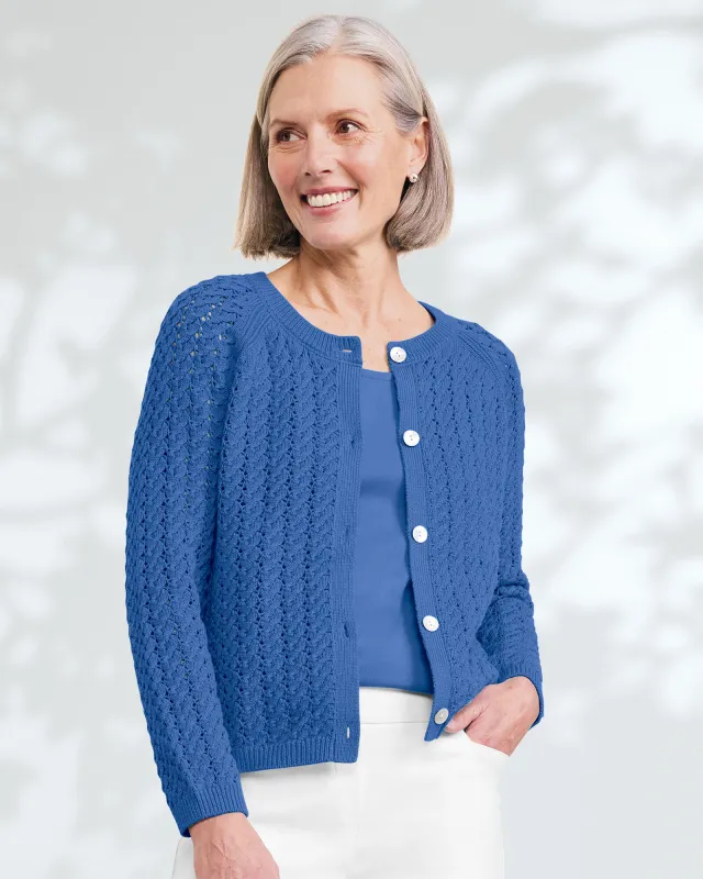 Appleseeds Women's Bayside Cotton Textured-Solid Cardigan - Blue - PXL - Petite sold by Buff