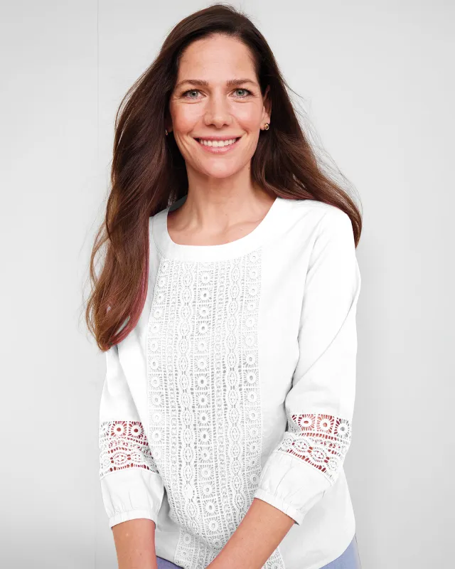 Appleseeds Women's Graced-with-Lace Popover  - White - XL - Misses sold by Buff
