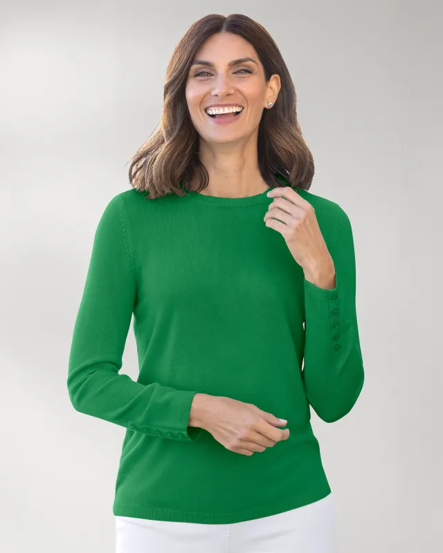 Appleseeds Women's Spindrift™ Long-Sleeve Button-Cuff Sweater - Green - PM - Petite sold by Buff