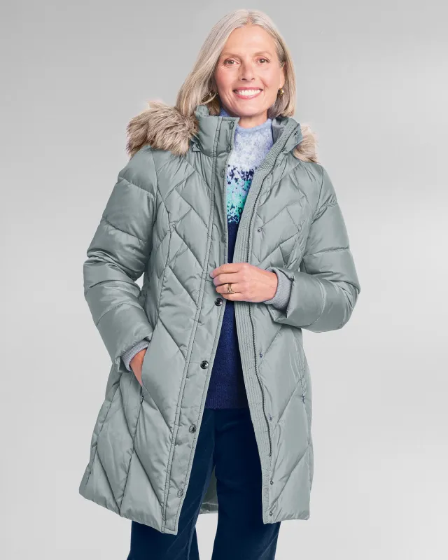 Appleseeds Women's London Fog Long Down Coat - Grey - PL - Petite sold by Buff