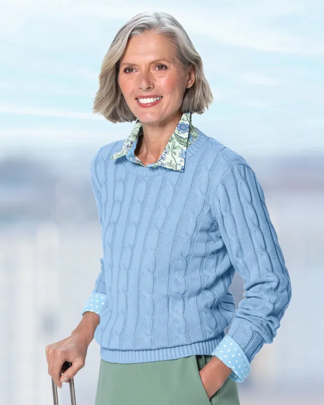 Appleseeds Women's Bayside Cotton Cable Sweater - Blue - 1X - Womens Plus sold by Buff
