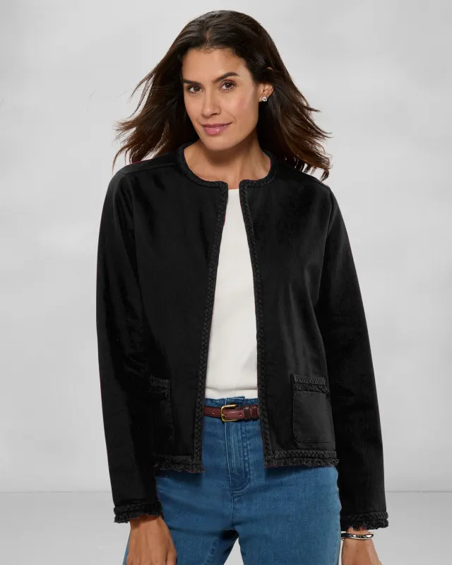 Appleseeds Women's DreamFlex Color Braid-Trim Jacket - Black - L - Misses sold by Buff