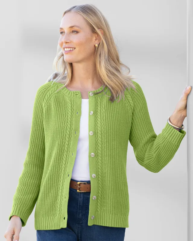 Appleseeds Women's Bayside Cotton Shaker-Stitch Cardigan - Green - PL - Petite sold by Buff