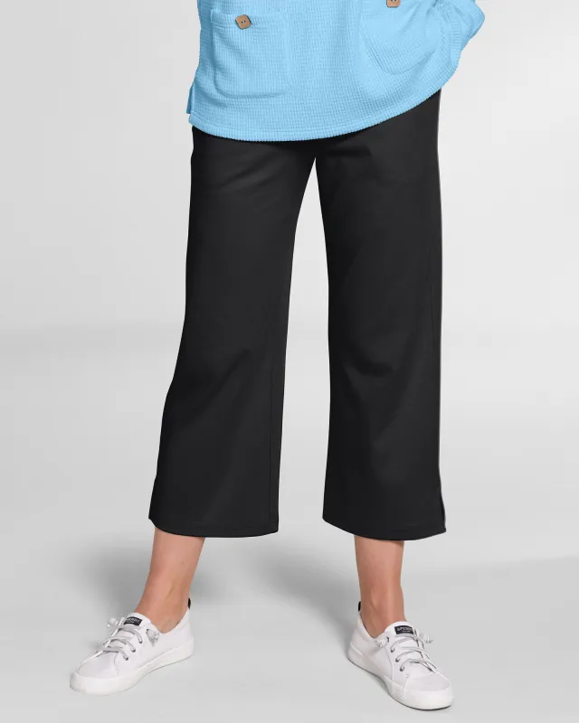 Appleseeds Women's Everyday Knit Wide-Leg Crops - Black - SPS - Petite Short sold by Buff