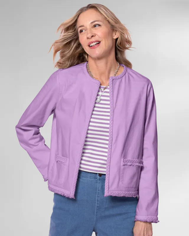 Appleseeds Women's DreamFlex Color Braid-Trim Jacket - Purple - PL - Petite sold by Buff