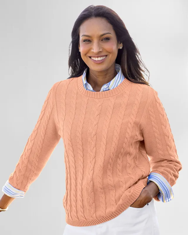 Appleseeds Women's Bayside Cotton Mixed-Cable Pullover - Orange - 1X - Womens Plus sold by Buff