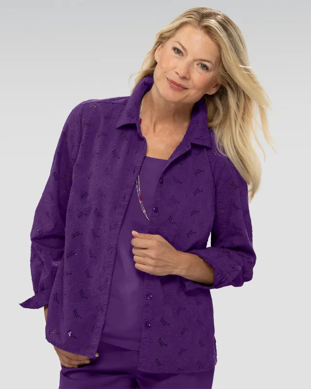Appleseeds Women's Cotton Embroidered Eyelet Shirt - Purple - 18P - Petite sold by Buff