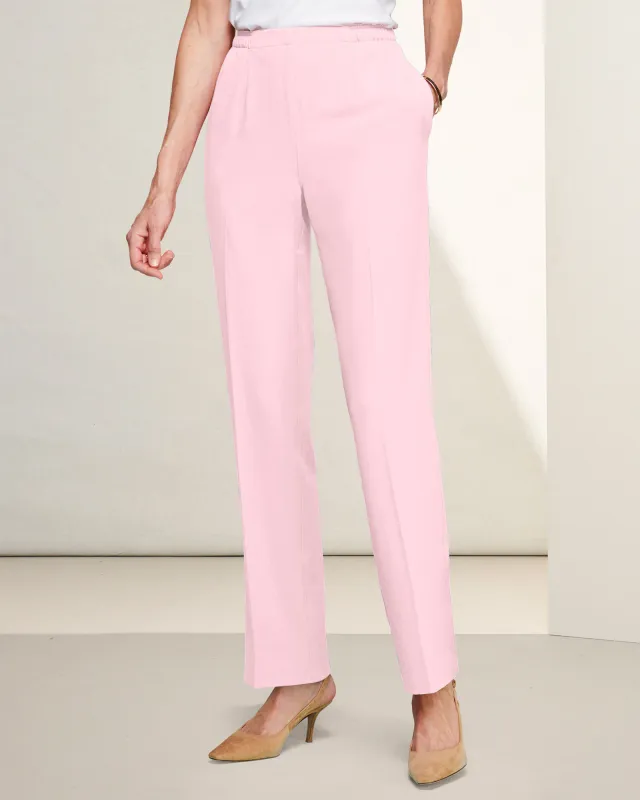 Appleseeds Women's Look-of-Linen Straight Leg Pull-On Pants - Pink - PXL - Petite sold by Buff