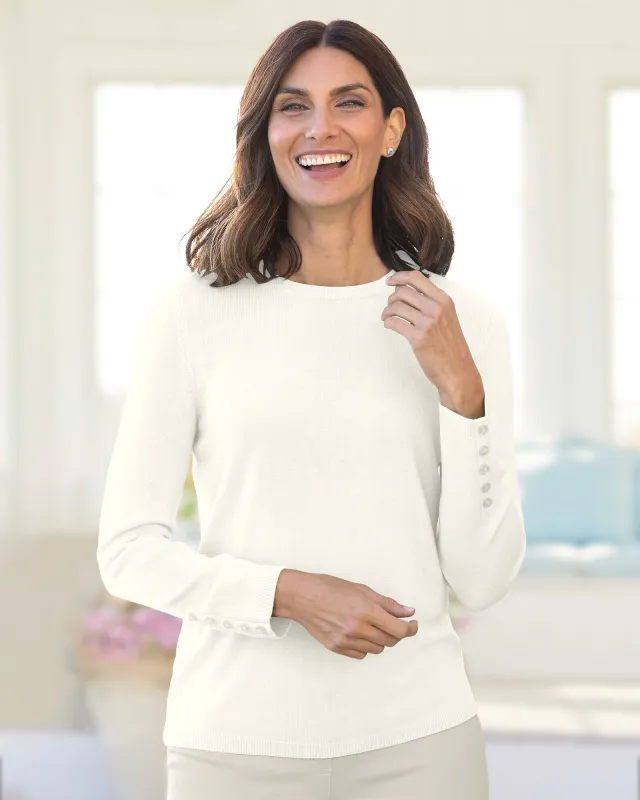 Appleseeds Women's Spindrift™ Long-Sleeve Button-Cuff Sweater - Ivory - M - Misses sold by Buff