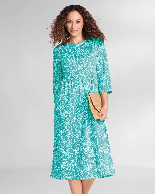 Appleseeds Women's Boardwalk Knit Sketched-Floral Weekend Dress - Blue - 2X - Womens Plus sold by Buff