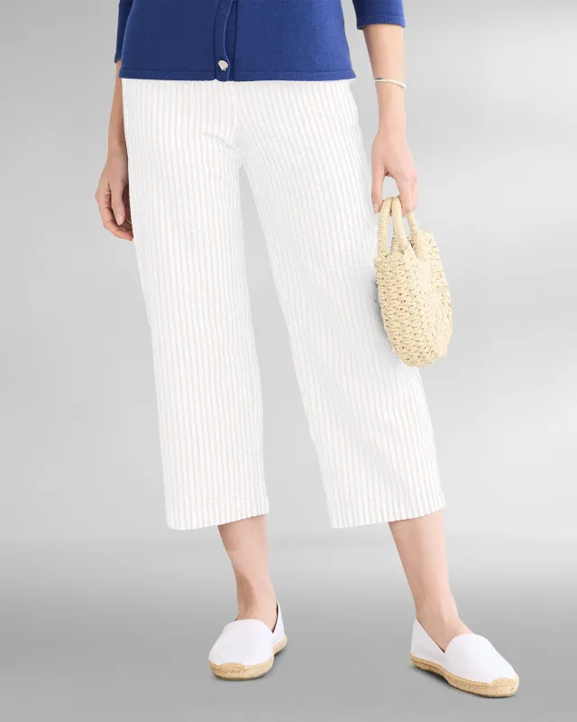 Appleseeds Women's Seaside Stripe Seersucker Cropped Pants - Tan - PXL - Petite sold by Buff