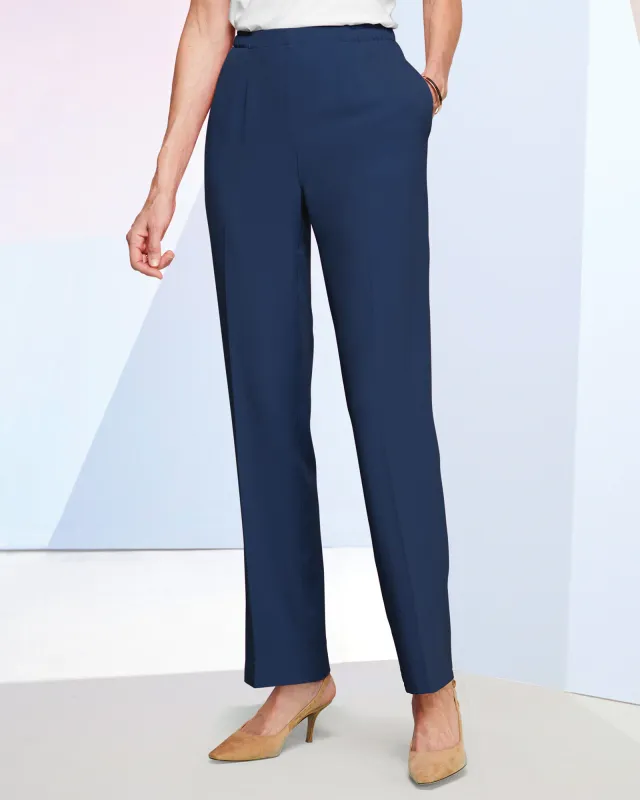 Appleseeds Women's Look-of-Linen Straight Leg Pull-On Pants - Blue - PXL - Petite Short sold by Buff