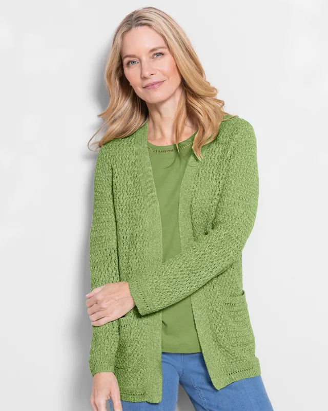 Appleseeds Women's Linen/Cotton Basketweave Cardigan - Multi - 2X - Womens Plus sold by Buff