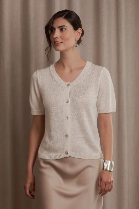 Short Sleeve Linen Blend Cardigan Cream sold by Ivalo.com