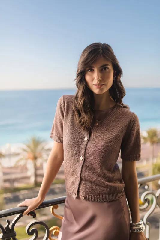 Short Sleeve Linen Blend Cardigan Mauve sold by Ivalo.com