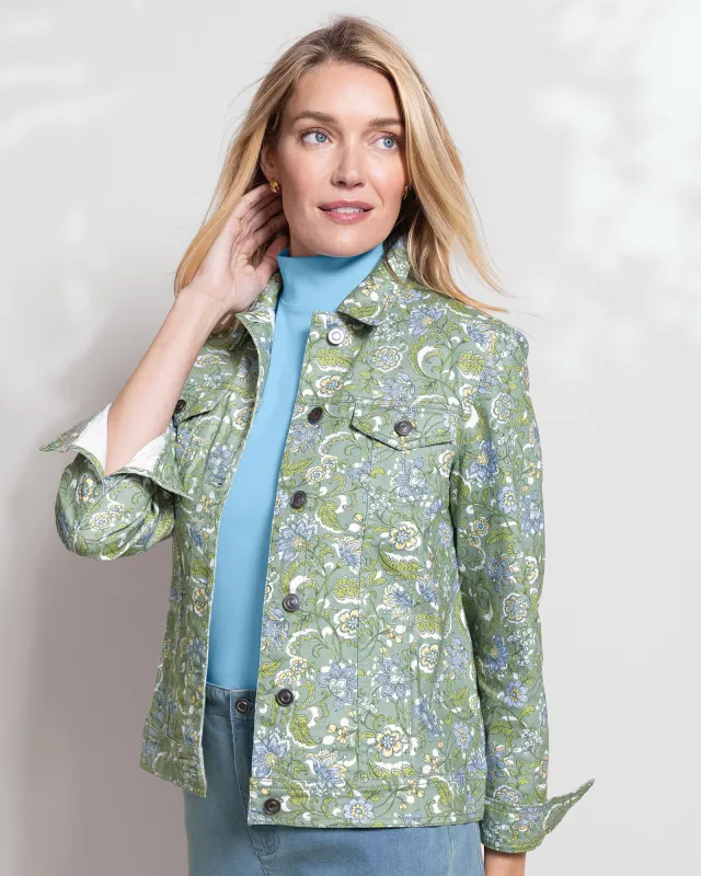 Appleseeds Women's DreamFlex Jacobean Floral Jean Jacket - Green - XL - Misses sold by Buff