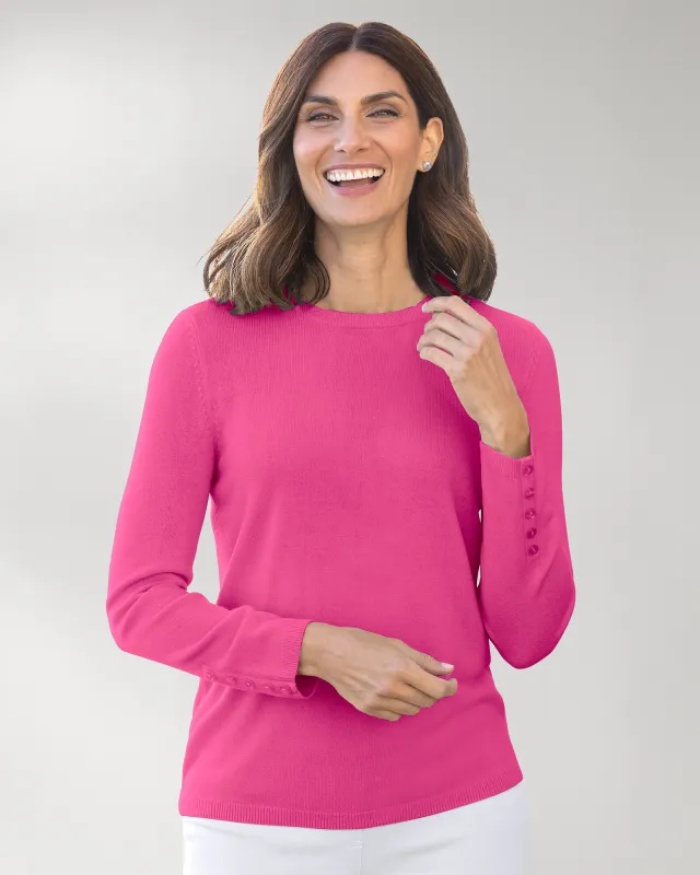 Appleseeds Women's Spindrift™ Long-Sleeve Button-Cuff Sweater - Pink - PM - Petite sold by Buff