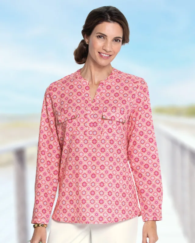 Appleseeds Women's Silky Print Long-Sleeve Utility Blouse - Multi - PS - Petite sold by Buff