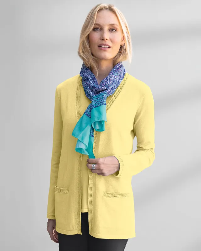 Appleseeds Women's Madison Crochet-Trim Cardigan - Yellow - PL - Petite sold by Buff