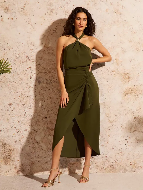 Satin Sarong Midi Skirt sold by Suzy Shier