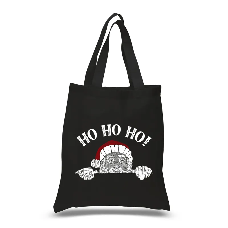 Peeking Santa - Small Word Art Tote Bag sold by LA Pop Art