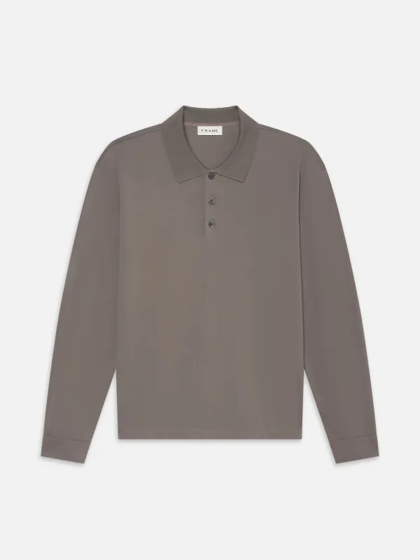 Light Pique Long Sleeve Polo -- Smoky Mocha sold by Frame Denim