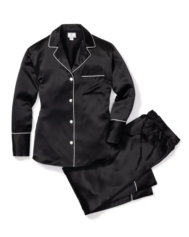Women's Silk Pajama Set in Black sold by Petite Plume