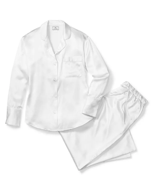 Women's Silk Pajama Set in White sold by Petite Plume