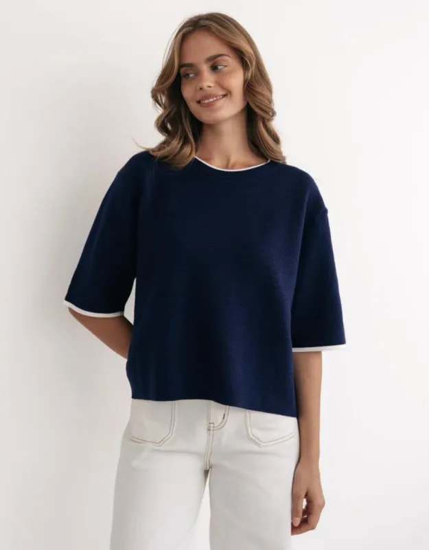 Yara Knit Short Sleeve Top - Navy sold by White & Co