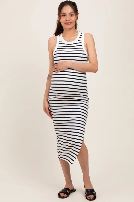 White/Black Striped Sleeveless Fitted Maternity Midi Dress sold by Pinkblush