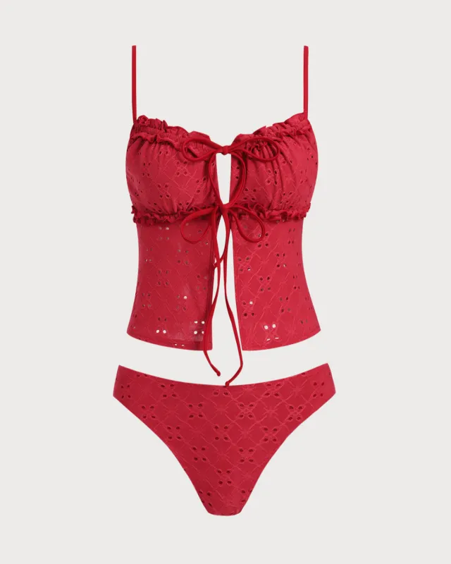 Rose Red Hollow Tankini Tankini Set sold by rihoas