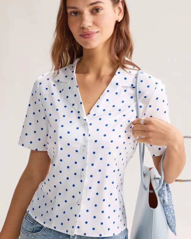 Blue Polka Dot Button Blouse sold by rihoas