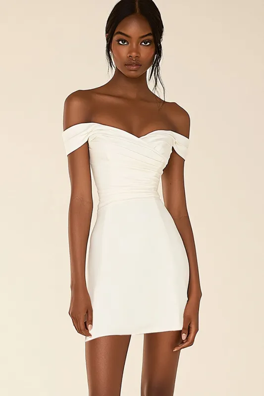 Off the Shoulder White Satin Bodycon Graduation Dress sold by Zapaka