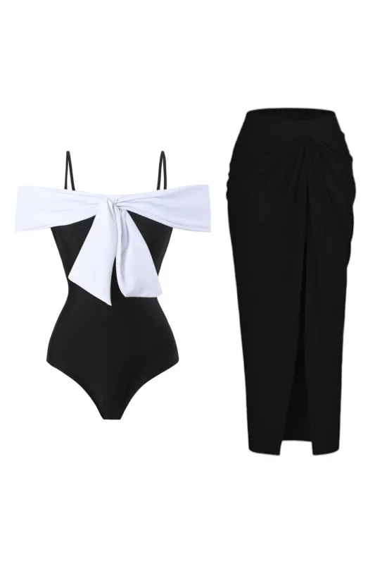 Black One Piece Cold Shoulder Beach Swimwear sold by Zapaka