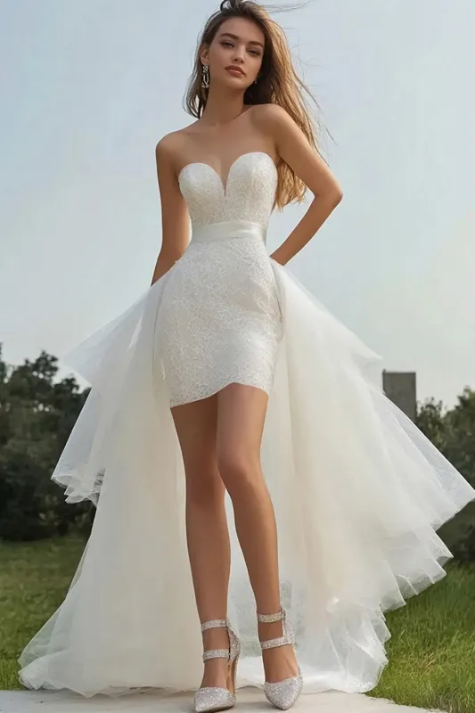 Ivory Strapless Bodycon Graduation Dress with Ruffles sold by Zapaka