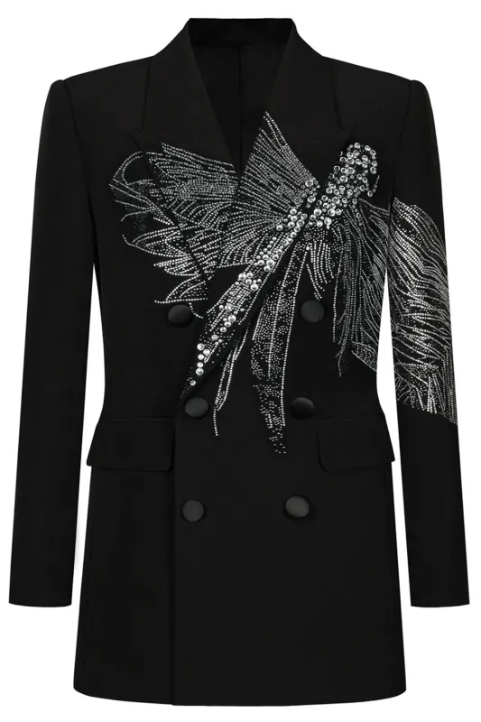 Sparkly Black Peak Lapel Double Breasted Women Prom Blazer with Beading sold by Zapaka