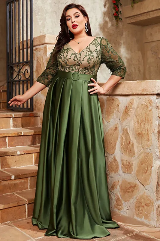 Olive Plus Size Satin Long Mother of the Bride Dress with Appliques sold by Zapaka