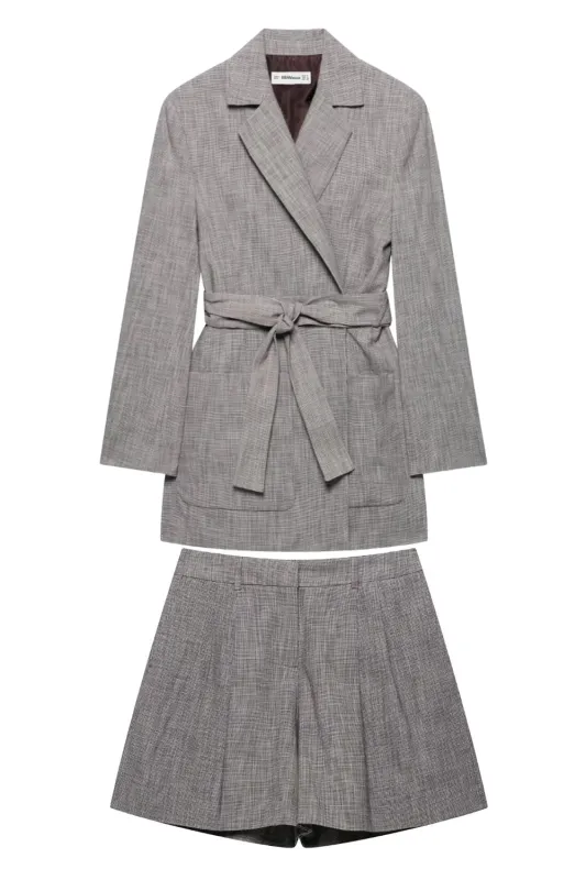 Grey 2-Piece Notched Lapel Women Prom Suits with Belts sold by Zapaka