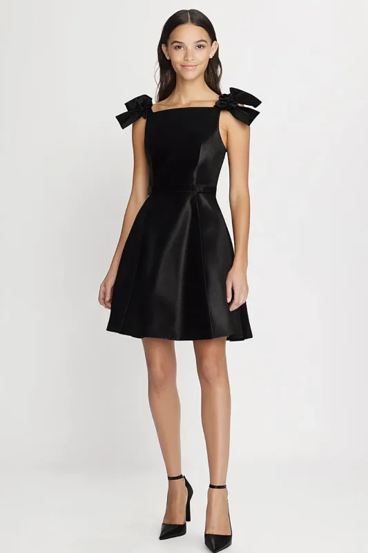 Simple A Line Satin Little Black Dress with Bows sold by Zapaka