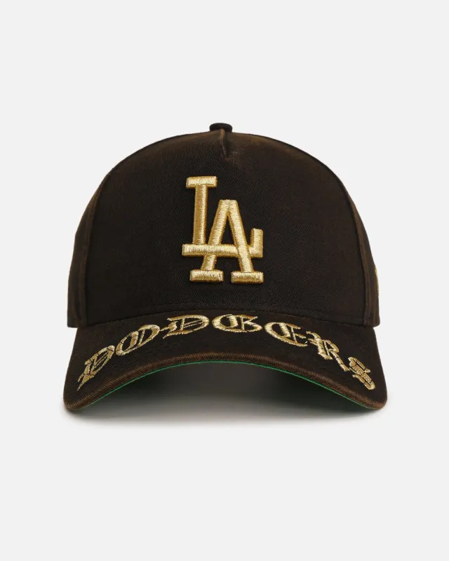New Era Los Angeles Dodgers 'Washed Black Gothic Script' 9FORTY A-Frame Snapback Black sold by Culture Kings
