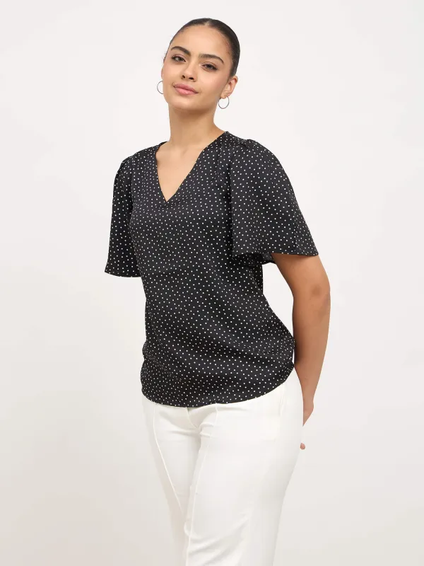 Elix Flared Sleeves V-neck Top-Black & White sold by Salt Attire