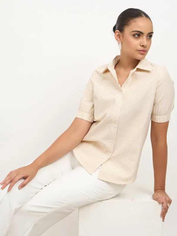 Sabine Puff Sleeve Shirt-Yellow & White sold by Salt Attire